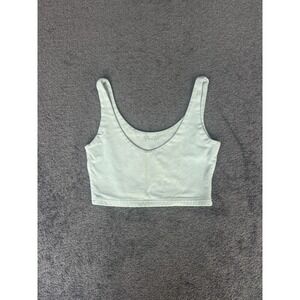 John Galt Crop Top Women's Green V-Neck Knit Cotton Stretch Classic Pullover
